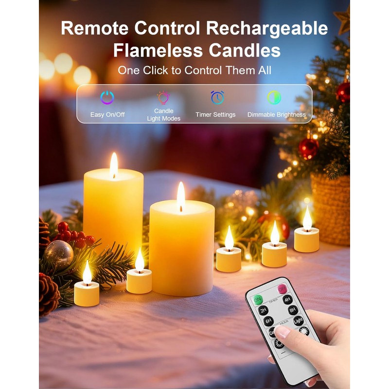 12 Pack Tea Lights Candles Battery Operated with Charging Dock,