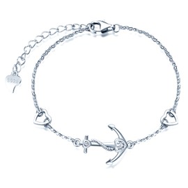 MicVivien Anchor Jewellery Set 925 Sterling Silver Anchor Earrings Bracelet Necklace Set Anchor with Heart Shaped Zirconia Nautical Jewelry for Women Lady