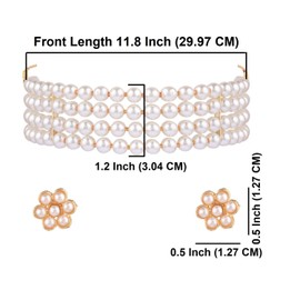 Efulgenz Faux Pearl Beads Multi Layered Choker Necklace with Stud Earrings Wedding Bridal Jewelry Set for Women, White