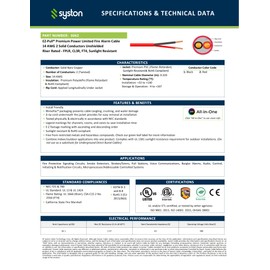 Syston Fire Alarm Security Burglar Station Wire Cable, 14/2 100 ft 100% Solid Copper Unshielded FPLR/CL3R/FT4/CMR Riser-Rated UL and/or ETL Listed, 14 AWG UV Resistant RoHS for Indoor/Outdoor Use