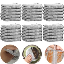 QHC KOCK Non-Scratch Wire Dishcloth,(Silver, 30 Pack) Bilayer Multipurpose Wire Dishwashing Rags for Wet and Dry