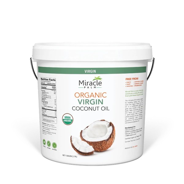 Miracle Palm Virgin Coconut Oil - Raw and Organic Coconut Oil - Coconut Oil for Skin, Hair, Cooking & Baby Care - Unrefined Coconut Oil for Baking, Sautéing & Stir Frying - 1 Gallon Pure Coconut Oil