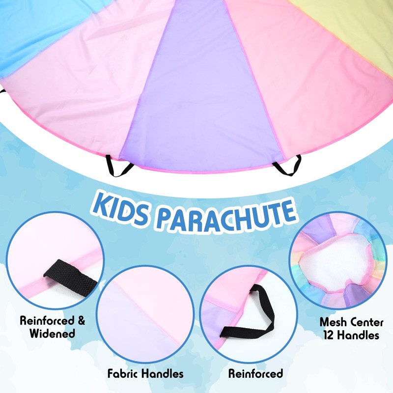 Arrowbash 1 Pcs Kids Play Parachute 6 ft Rainbow Pastel