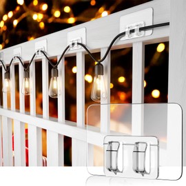 30Pcs Hooks for Outdoor String Lights Clips, Heavy Duty Adhesive Light Hooks for Hanging Christmas Light,Weather Resistant Outside UV-Resistant Waterproof, No Tools, Clear,Outdoor Christmas Décor