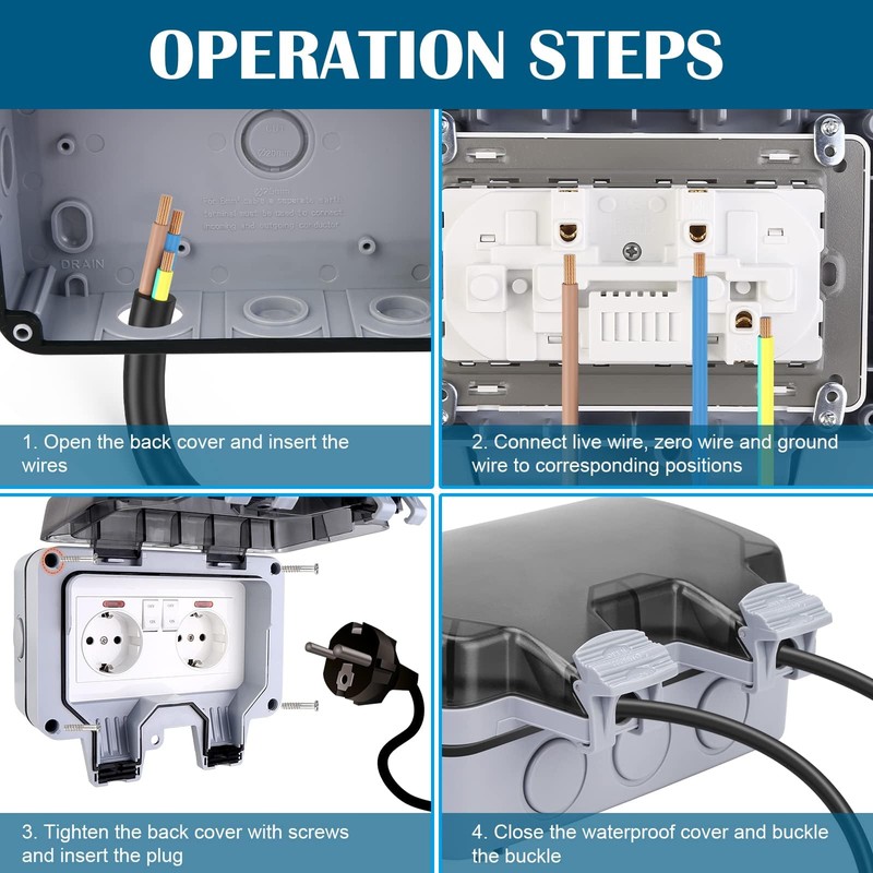 HOSPAOP Outdoor Socket IP66 Weatherproof, Double Socket Outdoor with Switch,