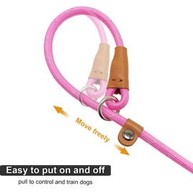 Hoanan Slip Lead Dog Leash, Reflective Pet Training Leash, No Pull Choke, 1/4 in x 7 ft Rope for Small Medium Breeds, Pink