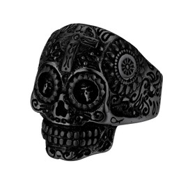 GOLDCHIC JEWELRY Big Skull Rings For Men Boys, Black Gothic Signet Ring For Rapper Size Z½, Stainless Steel