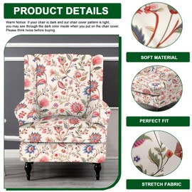 CRFATOP Wingback Chair Covers 2 Pieces Stretch Printed Wing Back Chair Cover Sofa Slipcover Washable Wingback Armchair Slipcovers Furniture Protector with Elastic Bottom for Wingback Chairs,A48