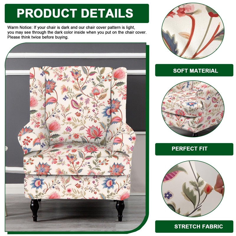 CRFATOP Wingback Chair Covers 2 Pieces Stretch Printed Wing Back