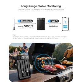 GoveeLife Digital Meat Thermometer Wireless with 4 Probes, WiFi Bluetooth Food Thermometer for Cooking, Long Range Probe Monitoring, Rechargeable Base, APP Alerts Recipes for BBQ, Oven, Grill, Smoker