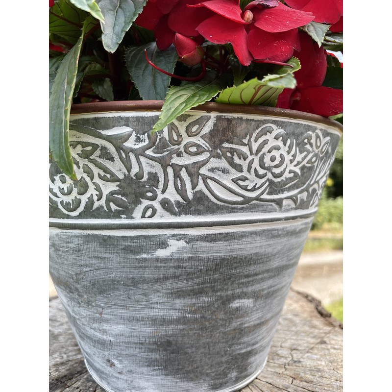 Galvanised Flower Pot with Handles | Outdoor Garden Metal Steel