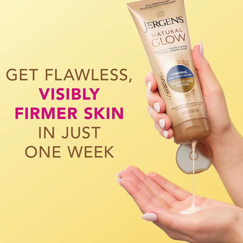 Jergens Natural Glow + reafirmante hidratante diario, Medium to Tan,
