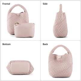 Woven Bag for Women Vegan Leather Tote Bag Travel Handbag and Purse Retro Handmade Trending Hobo Bag (Pink)