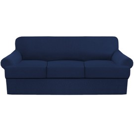 GAMUKAI 4 Pieces Sofa Covers Stretch Couch Covers for T Cushion Sofa Slipcovers Soft Furniture Covers with 3 Individual T Cushion Shape Seat Covers (Navy, Sofa)