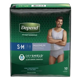 Depend FIT-FLEX Incontinence Underwear for Men, Maximum Absorbency, Disposable, Small/Medium, Grey, 19 Count (Pack of 1)