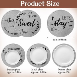 Queekay Round Braided Placemats Set of 6 Round Table Mats Washable Cotton Polyester Placemats 15" Diameter for Kitchen Dining Table Birthday Wedding Housewarming Party Decoration (Grey)