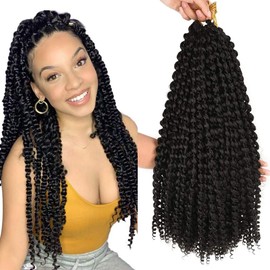6 Packs Passion Twist Hair 14inch Water Wave Synthetic Braids for Passion Twist 22 Roots Short Bohemian Curly Crochet Braiding Hair Extensions (14inch, 1B)