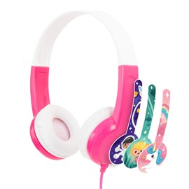 ONANOFF BuddyPhones Standard. Audífonos para Niños con Límite de Volumen, Protección contra Ruido, Resistentes y Flexibles, con Splitter de Audio para hasta 3 Audífonos extras. Rosas