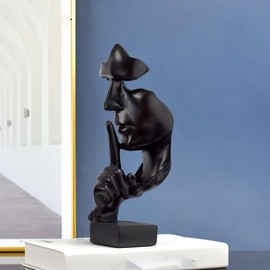 Tibeoyad Decorative Statue, Silence is Gold Statue Office Shelf Table Decoration Abstract Art Statue Ornament Creative Resin Sculpture (Black)