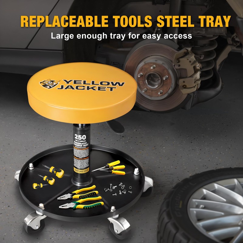 YELLOW JACKET Rolling Mechanic Stool with Wheels Pneumatic Garage Shop