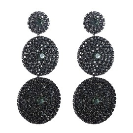 Asphire Vintage Geometric Rhinestone Drop Dangle Earrings Crystal Round Chandelier Earrings Elegant Long Statement Earrings for Women Wedding Prom Ball Jewelry (Black)