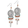 Buffalo Nickel Silvertone Feather Fish Hook Beaded Coin Earrings