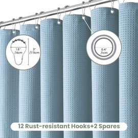 Inhousolu Fabric Shower Curtain Waffle Weave, 230 GSM Heavy Duty, Weighted Hem, 14 Metal Hooks, Water Repellent, Machine Washable, Hotel Spa Luxury Bath Curtain Set, 72 x 72 Inch, Teal