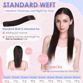 Elailite Human Hair Extensions Clip in Real Remy Natural Hair - 8 Pieces Standard Weft Full Head Straight - #2 Dark Brown - 24 Inch (120 g)