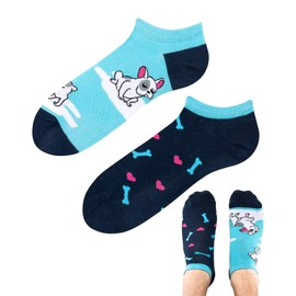 TODO Colours Motif Trainer Socks Lovely Dog Low Funny Asian Dog Socks Women and Men, Multicoloured, Crazy, Colourful Ankle Socks, Lovely Dog Low