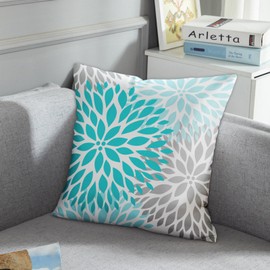 Emvency Throw Pillow Cover Teal White Turquoise Blue Gray Dahlia Mod Baby Decorative Pillow Case Home Decor Square 16 x 16 inch Pillowcase