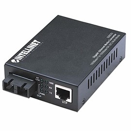 Intellient Network Solutions Gigabit Ethernet Media Converter - 1 x RJ-45 Network, 1 x SC Duplex Network - 10/100/1000Base-T, 1000Base-SX - External - Intellinet 506533