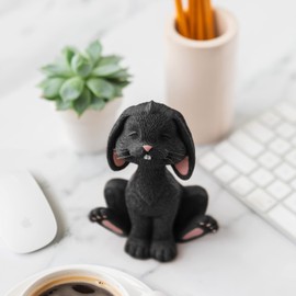 JFSM INC. Black Bunny Figurine Cute Collectible - Happy Bunny Collection - Easter Decorations, Cute Bunny Gifts, Gifts for Bunny Lovers, Sacred Rabbit: