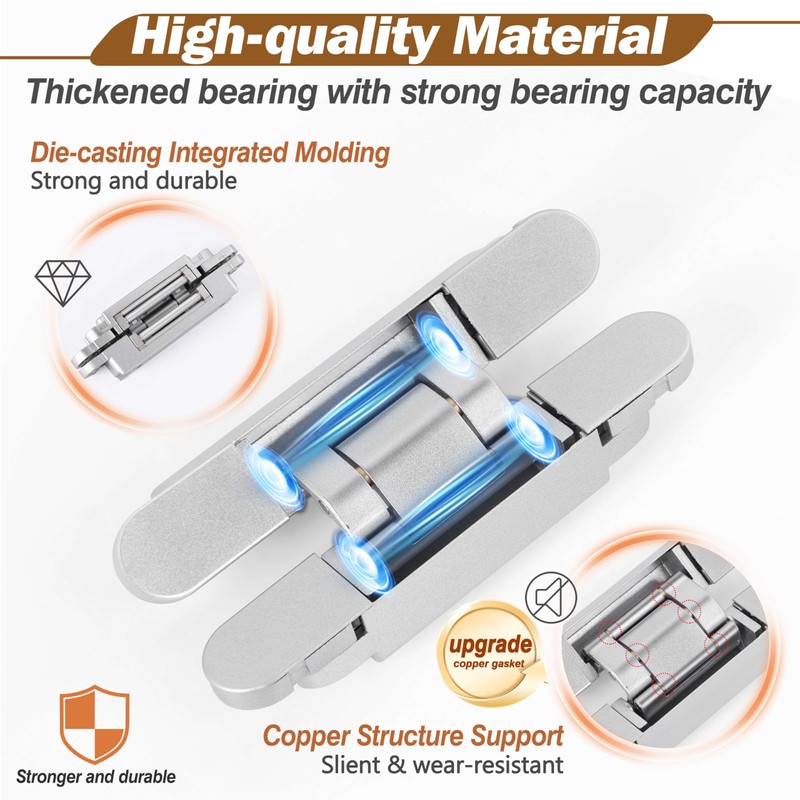 Upgraded Hidden Door Hinges 7 inch Silver Invisible Hinges Concealed