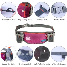 AONIJIE Men Women Sports Hydration Belt with 2 Pieces Water Bottles Waist Bag Suitable for Adjustable and Stable Waist Pack, pink