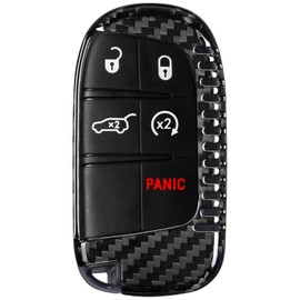 Carbon Fiber Key Fob Cover Compatible with Jeep Protection Key Case Compatible with Jepp Grand Cherokee Cherokee Renegade Chrysler Dodge Charger Challenger Durango Journey Smart Key,Keychain,Black