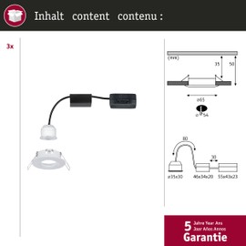 Paulmann 94299 Nova Mini LED Recessed Light Coin Set of 3 Round Rigid 3 x 4 W Recessed Ceiling Spotlights Warm White 2700 K 12 W Aluminium Rigid (IP44) 3 (Matte White)