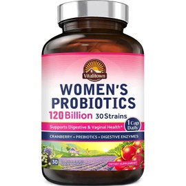 Blanca Probióticos para mujer Vitalitown Con prebióticos, enzimas digestivas y arándanos Vegano y sin OMG 30 cápsulas vegetales 30 cepas