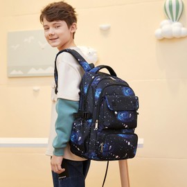 Joyfulife Galaxy Backpack for Boys Girls Backpack with Lunch Box Kids Backpack for School Lightweight Water Resistant Primary School Bags Elementary Bookbags Set