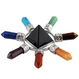 Nupuyai Energy Generator Pyramid 7 Chakra Points with Obsidian Crystal Energy Generator Healing Stone for Reiki Meditation