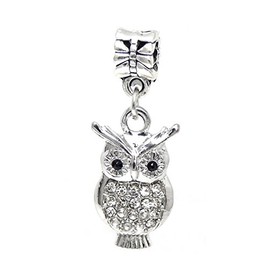 Dangle Owl with Clear Crystals Charm Bead for Charms Bracelets