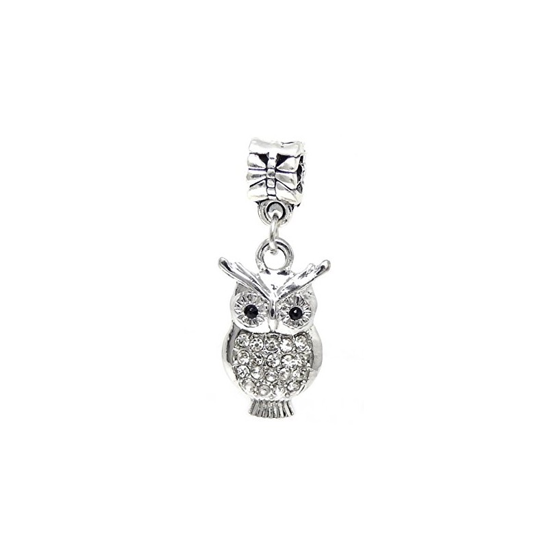 Dangle Owl with Clear Crystals Charm Bead for Charms Bracelets