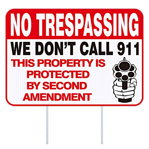 WaaHome Funny No Trespassing Signs Private Property, 10''X14'' No Trespassing Yard Sign with Stakes, Safety & Privacy Gun Warning Sign