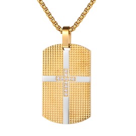 OIDEA Dog Tag Cross Necklace for Men: Gold Military Dog Tag Chain Cross Inlaid with Zircon Stainless Steel Men's Necklaces Religious Jewelry Gift