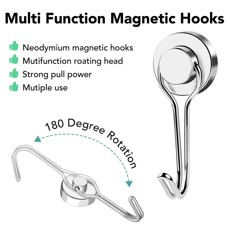 MIKEDE Magnetic Hooks 25LBS, 10 Pack Swivel Swing Magnetic Hook