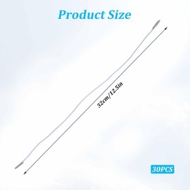 30Pcs Elastic Barbed Cord with Metal Ends | 32CM White Stretch Round String for Masks, Party Hats, Book Binding | DIY Craft Lanyard Loop Fastener