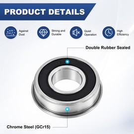 M METERXITY 2-Pack FR8-2RS Flanged Ball Bearing, 1/2" x 1-1/8" x 5/16" Double Rubber Shielded Chrome Steel (GCr15) Flange Rip Bearings for Wheelbarrow/Printer/Fax Machines/Power Tools