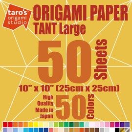 [Taro's Origami Studio] TANT Large 10 Inch Double Sided 50 Colors 50 Sheets Square Easy Fold Premium Japanese Paper for Origami Artist from Beginner to Expert (Made in Japan)