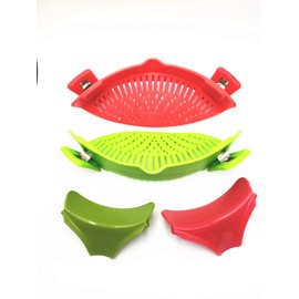 2 Packs Strain Pan Strainer, Clip-on Silicone Strainer with Slip-On Bowl Pour Spout Free for Draining Food While Cooking or Pouring Liquid, Universal Size Fits Most Pans Pots Bowls (red+green))