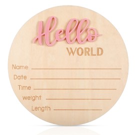Tyqour Baby Announcement Sign 5.91 Inch Hello World Newborn Sign Welcome Baby Name Sign Newborn Announcement Sign Birth Announcement Sign For Hospital Photo Props Baby Shower Nursery(Pink)