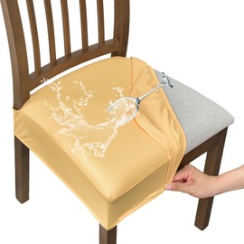 FUANGUI Dining Chair Covers Set of 4, Waterproof PU Leather Stretch Chair Seat Slipcovers Soft Removable Washable Chair Covers, Kitchen Chair Seat Covers Protectors Dining Room, PU-Yellow